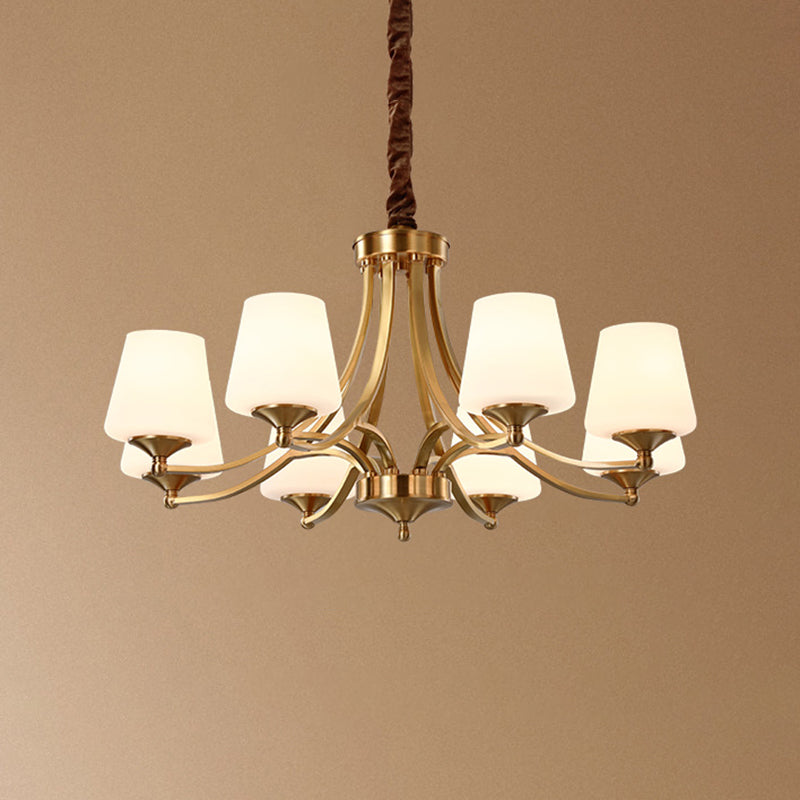 Conical Chandelier Light Fixture Traditional Frosted White Glass Pendant Lighting for Restaurant
