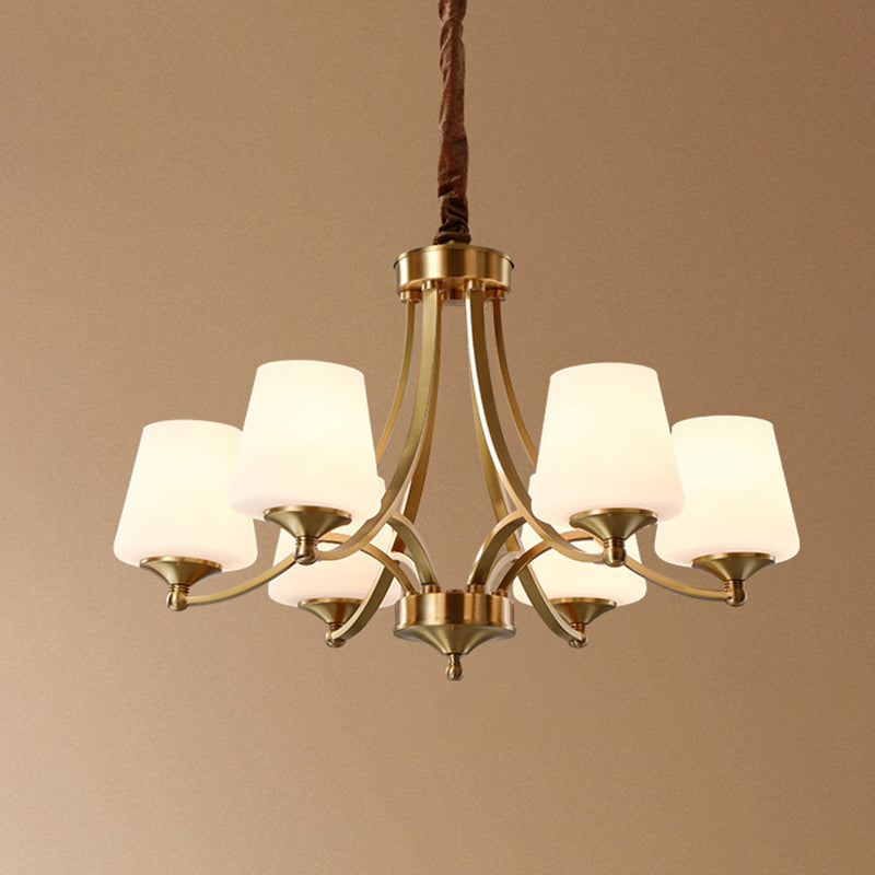 Conical Chandelier Light Fixture Traditional Frosted White Glass Pendant Lighting for Restaurant