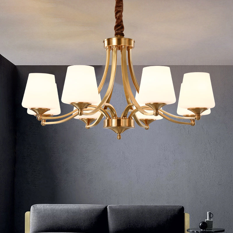 Conical Chandelier Light Fixture Traditional Frosted White Glass Pendant Lighting for Restaurant