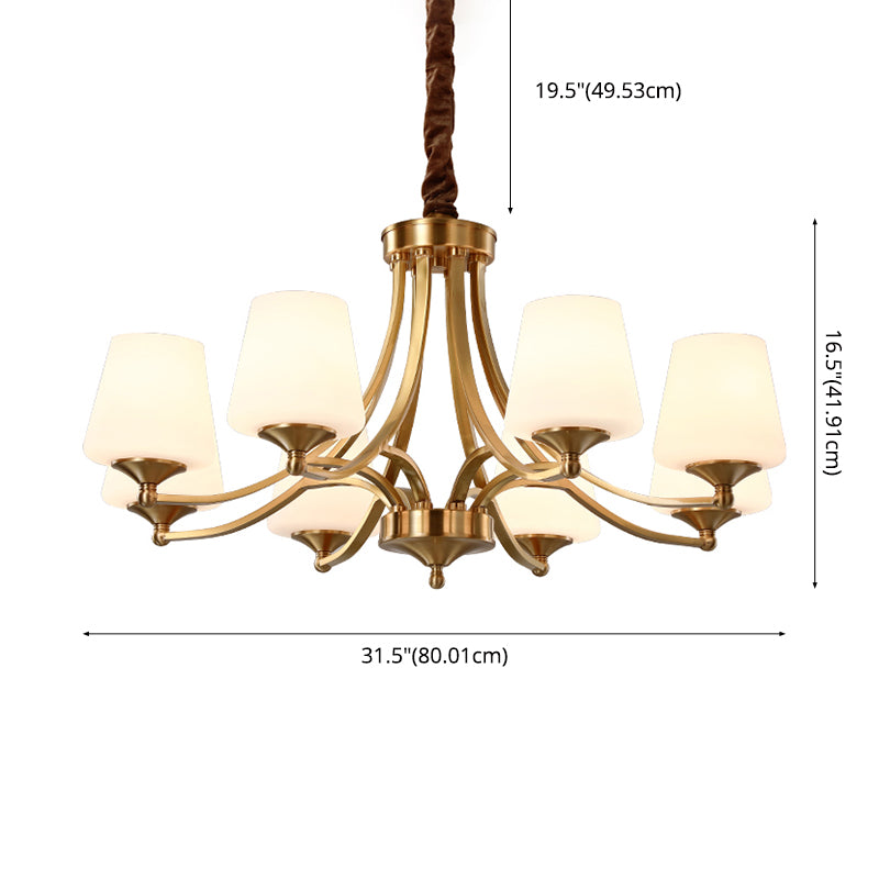 Conical Chandelier Light Fixture Traditional Frosted White Glass Pendant Lighting for Restaurant