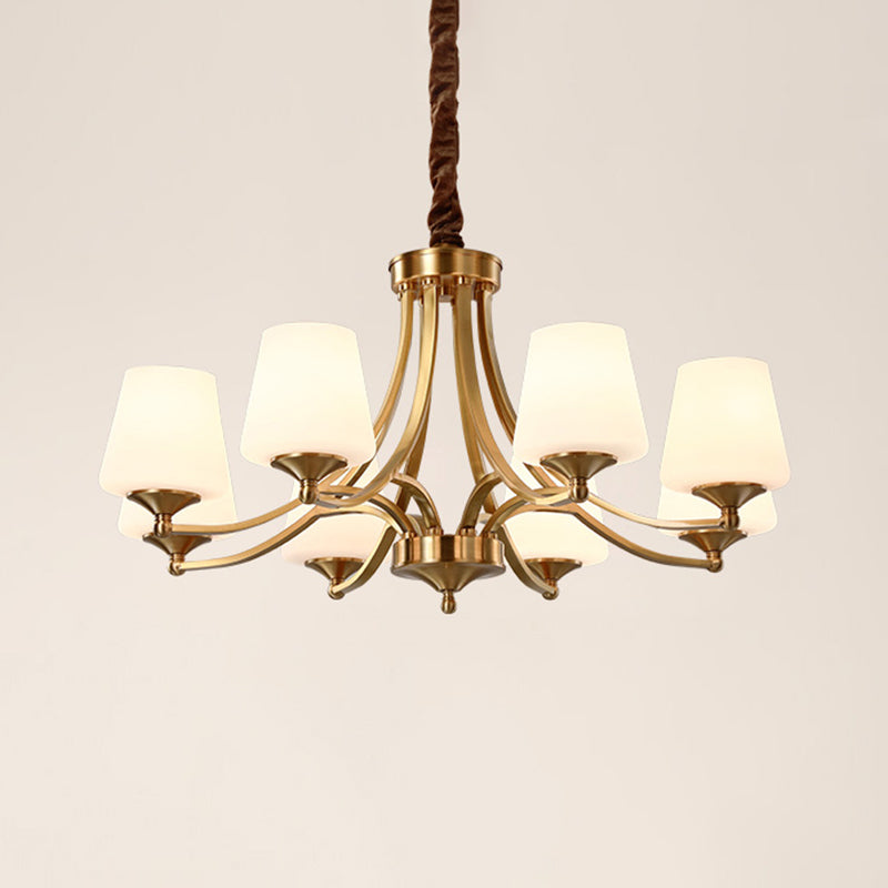 Conical Chandelier Light Fixture Traditional Frosted White Glass Pendant Lighting for Restaurant