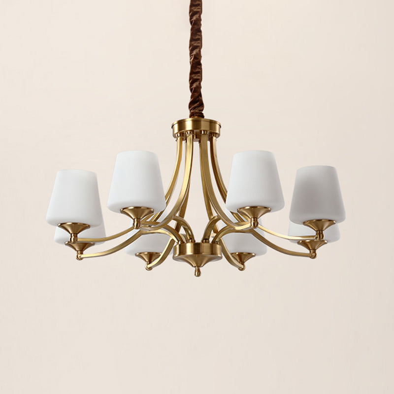 Conical Chandelier Light Fixture Traditional Frosted White Glass Pendant Lighting for Restaurant