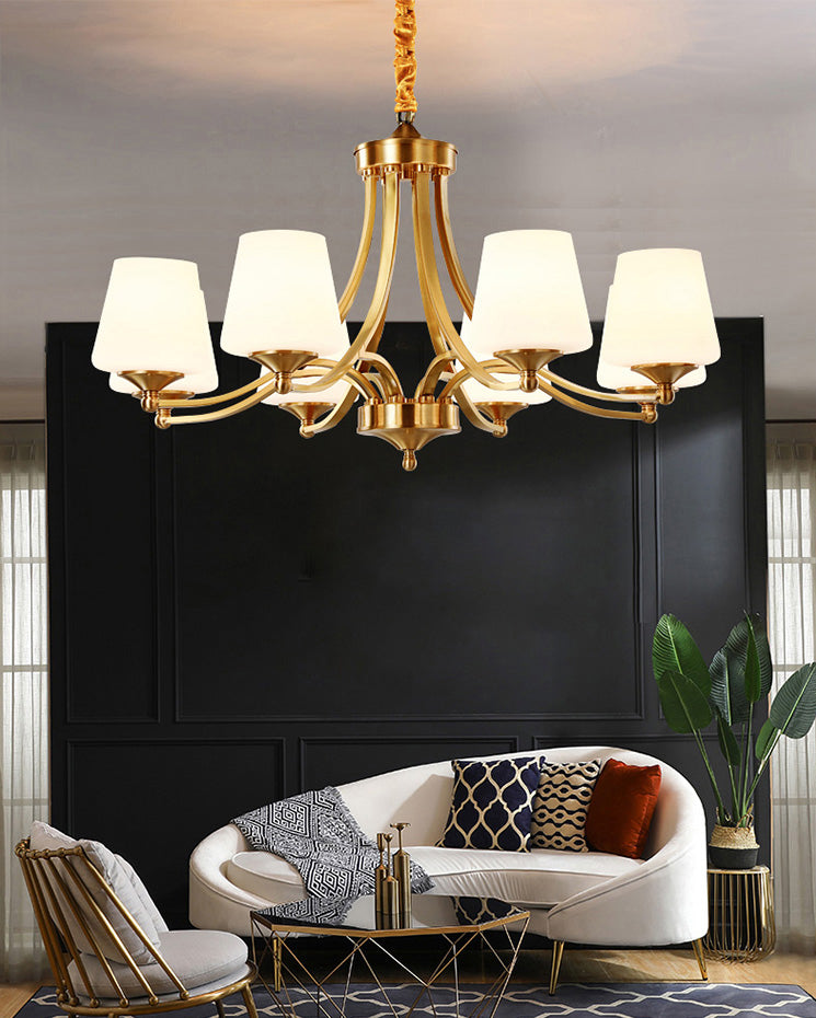 Conical Chandelier Light Fixture Traditional Frosted White Glass Pendant Lighting for Restaurant