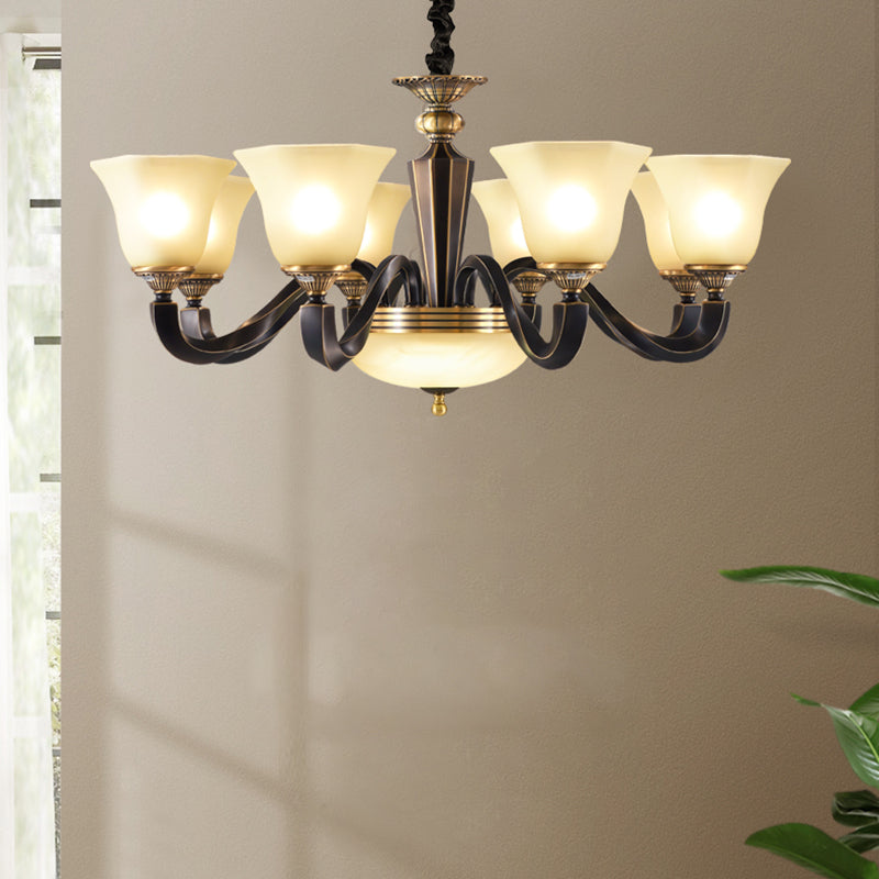 Bell Chandelier Light Fixture Traditional Amber Glass Pendant Lighting for Restaurant