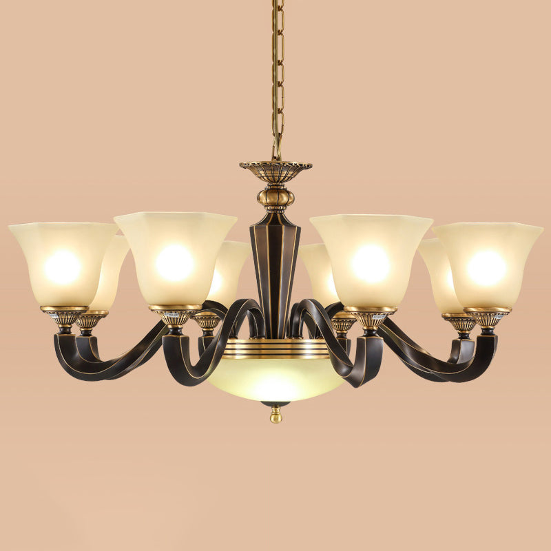 Bell Chandelier Light Fixture Traditional Amber Glass Pendant Lighting for Restaurant