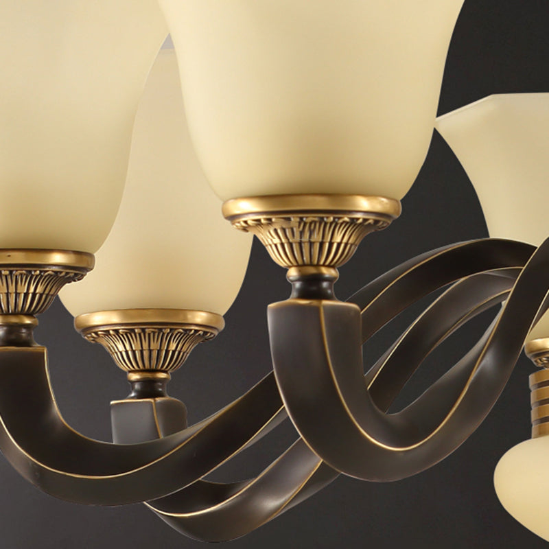 Bell Chandelier Light Fixture Traditional Amber Glass Pendant Lighting for Restaurant