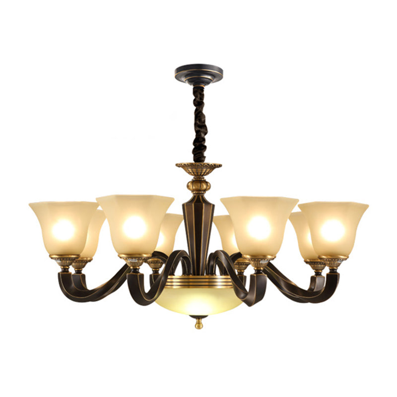 Bell Chandelier Light Fixture Traditional Amber Glass Pendant Lighting for Restaurant