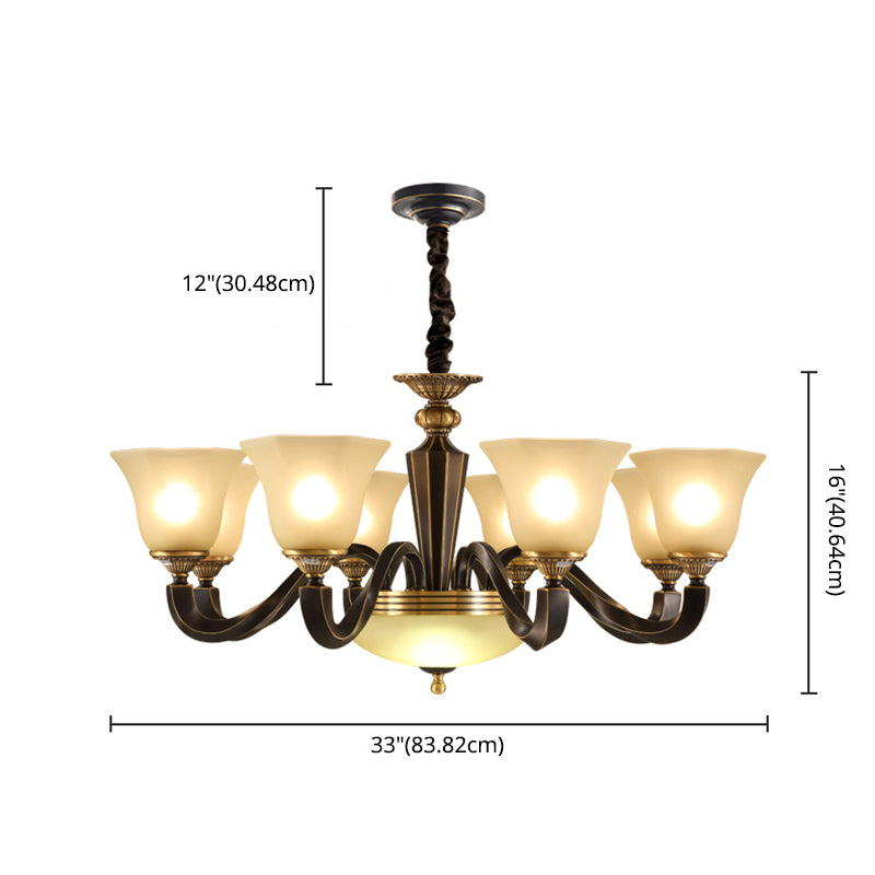 Bell Chandelier Light Fixture Traditional Amber Glass Pendant Lighting for Restaurant