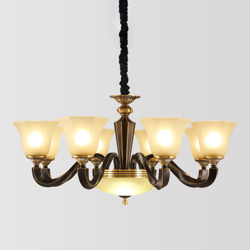 Bell Chandelier Light Fixture Traditional Amber Glass Pendant Lighting for Restaurant