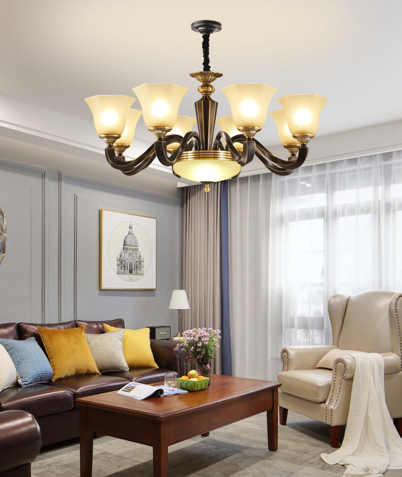 Bell Chandelier Light Fixture Traditional Amber Glass Pendant Lighting for Restaurant