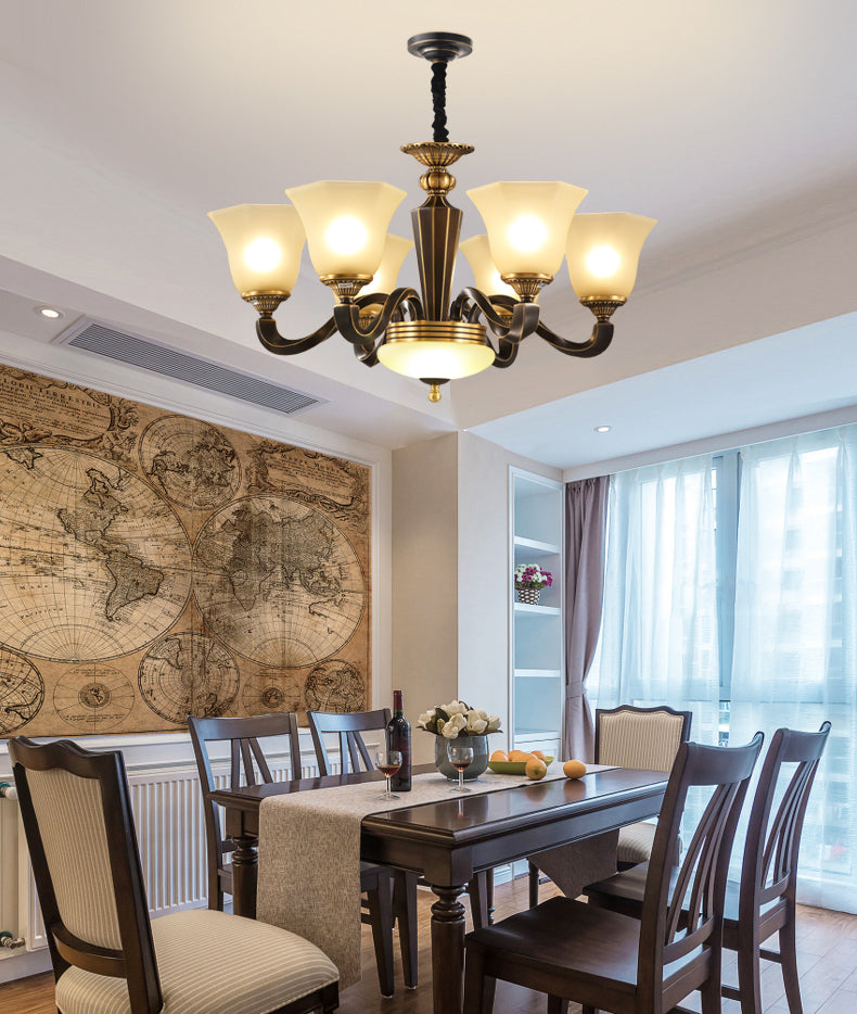 Bell Chandelier Light Fixture Traditional Amber Glass Pendant Lighting for Restaurant