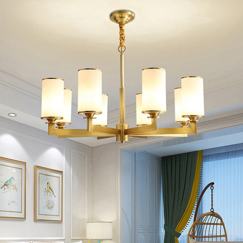 Cylinder Chandelier Light Fixture Traditional Opal Glass Pendant Lighting for Restaurant