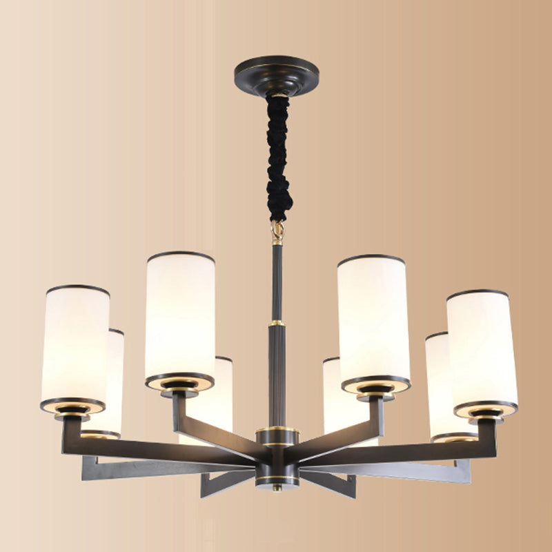 Cylinder Chandelier Light Fixture Traditional Opal Glass Pendant Lighting for Restaurant