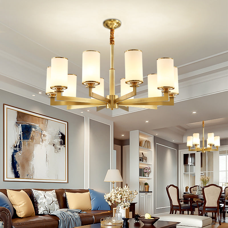 Cylinder Chandelier Light Fixture Traditional Opal Glass Pendant Lighting for Restaurant