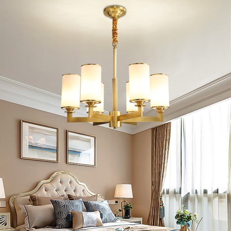 Cylinder Chandelier Light Fixture Traditional Opal Glass Pendant Lighting for Restaurant
