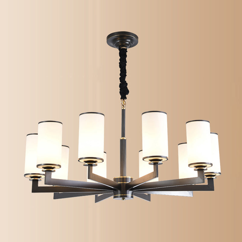 Cylinder Chandelier Light Fixture Traditional Opal Glass Pendant Lighting for Restaurant