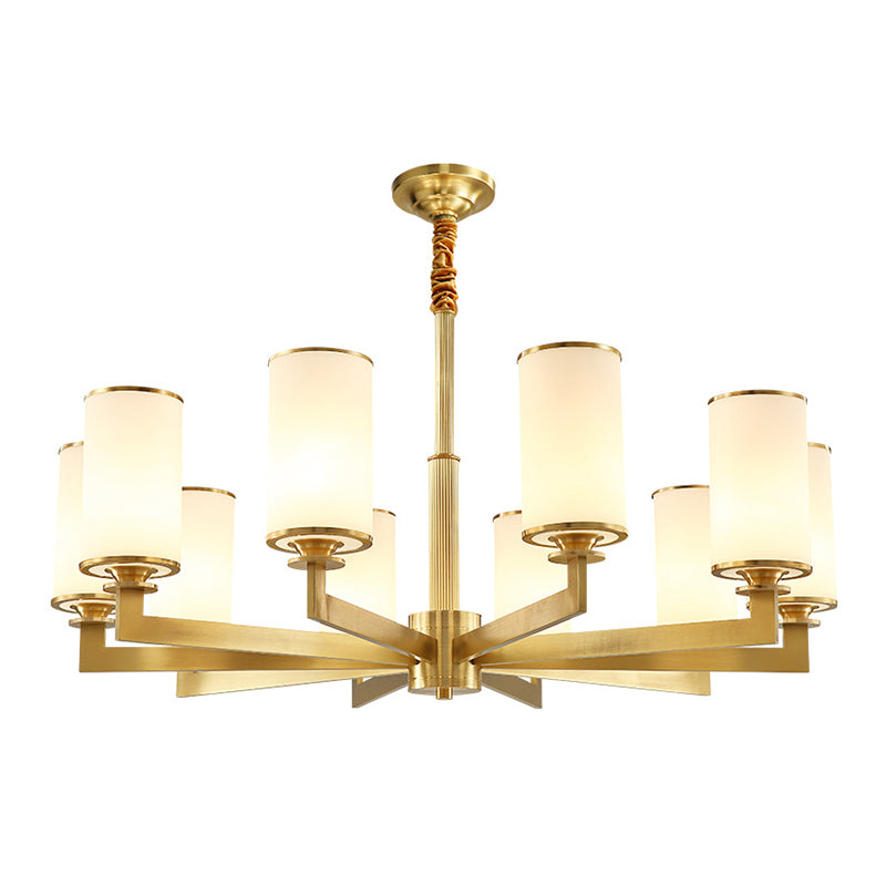 Cylinder Chandelier Light Fixture Traditional Opal Glass Pendant Lighting for Restaurant