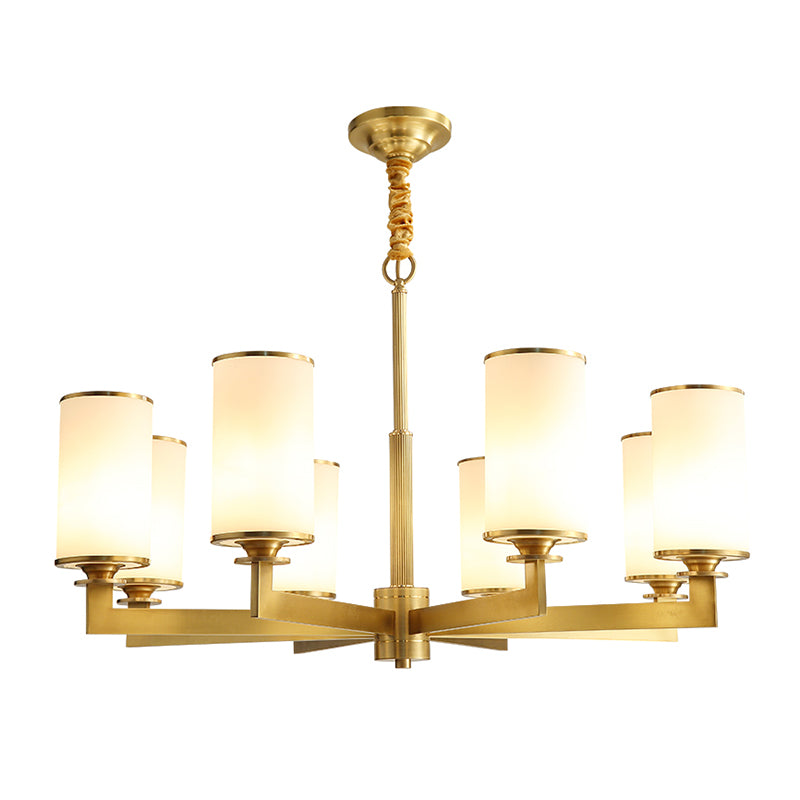 Cylinder Chandelier Light Fixture Traditional Opal Glass Pendant Lighting for Restaurant