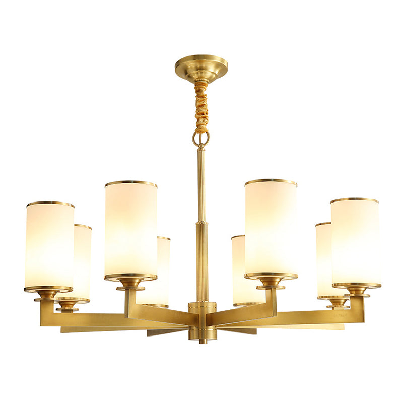 Cylinder Chandelier Light Fixture Traditional Opal Glass Pendant Lighting for Restaurant