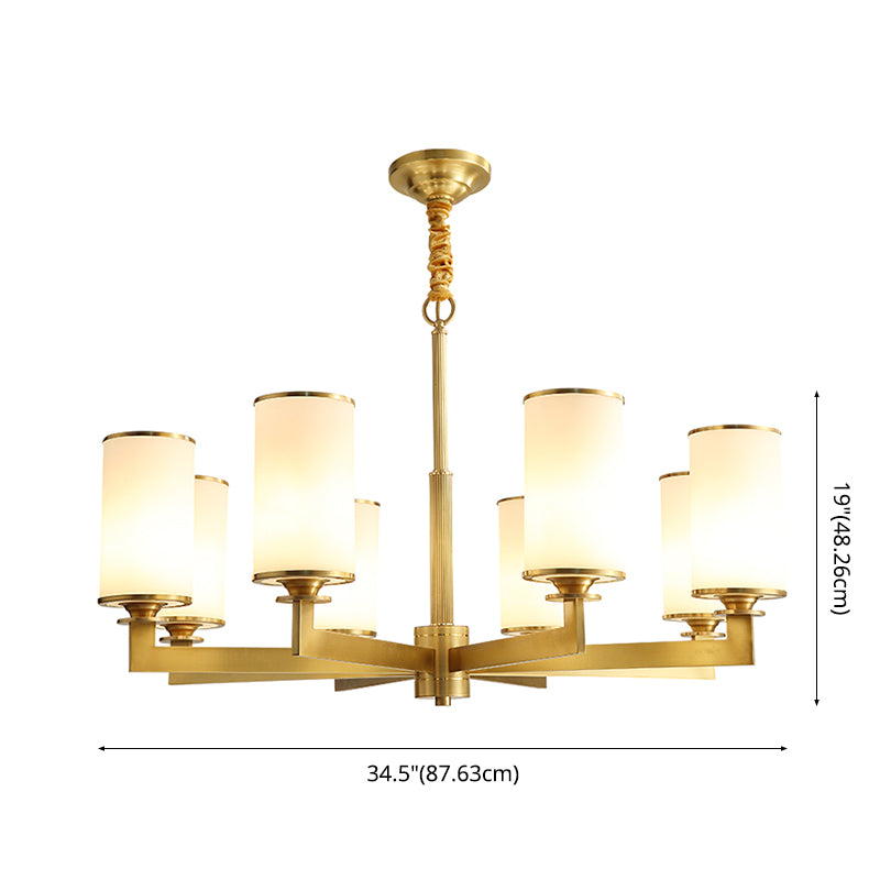 Cylinder Chandelier Light Fixture Traditional Opal Glass Pendant Lighting for Restaurant