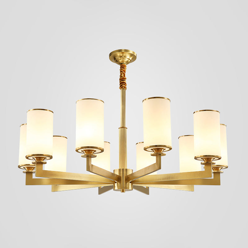 Cylinder Chandelier Light Fixture Traditional Opal Glass Pendant Lighting for Restaurant
