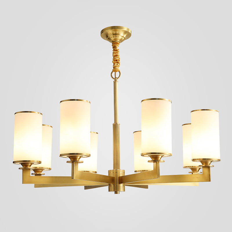 Cylinder Chandelier Light Fixture Traditional Opal Glass Pendant Lighting for Restaurant