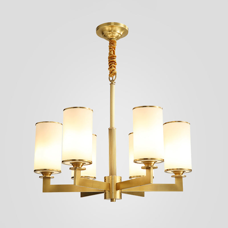 Cylinder Chandelier Light Fixture Traditional Opal Glass Pendant Lighting for Restaurant