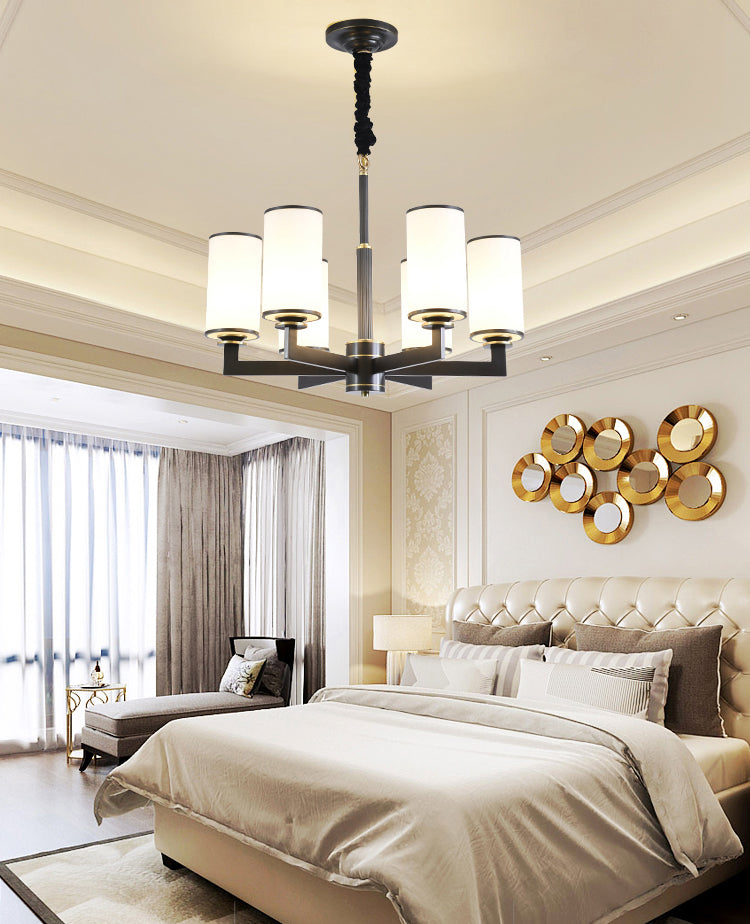 Cylinder Chandelier Light Fixture Traditional Opal Glass Pendant Lighting for Restaurant