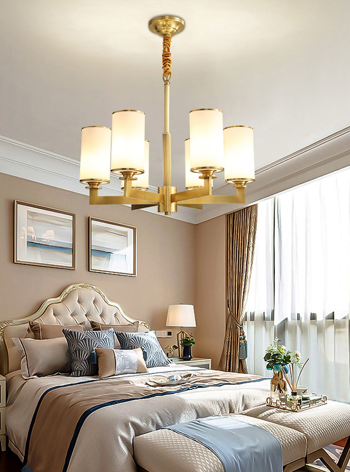 Cylinder Chandelier Light Fixture Traditional Opal Glass Pendant Lighting for Restaurant