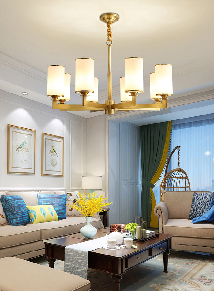 Cylinder Chandelier Light Fixture Traditional Opal Glass Pendant Lighting for Restaurant
