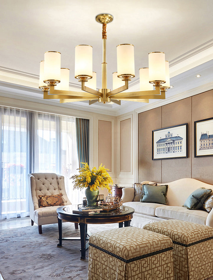 Cylinder Chandelier Light Fixture Traditional Opal Glass Pendant Lighting for Restaurant