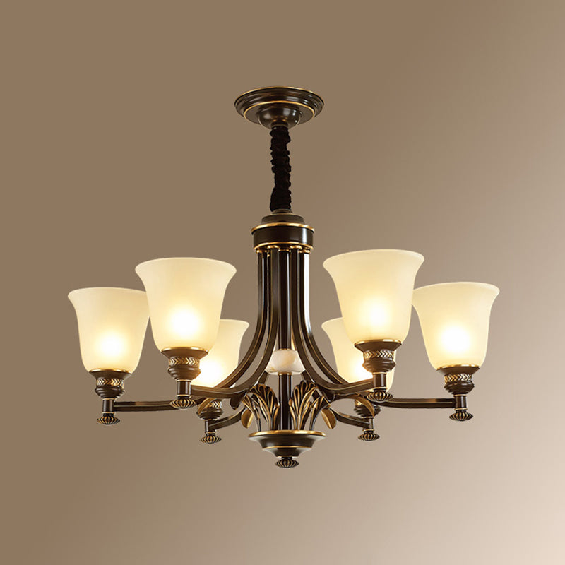 Bell Chandelier Light Fixture Traditional White Glass Pendant Lighting for Restaurant