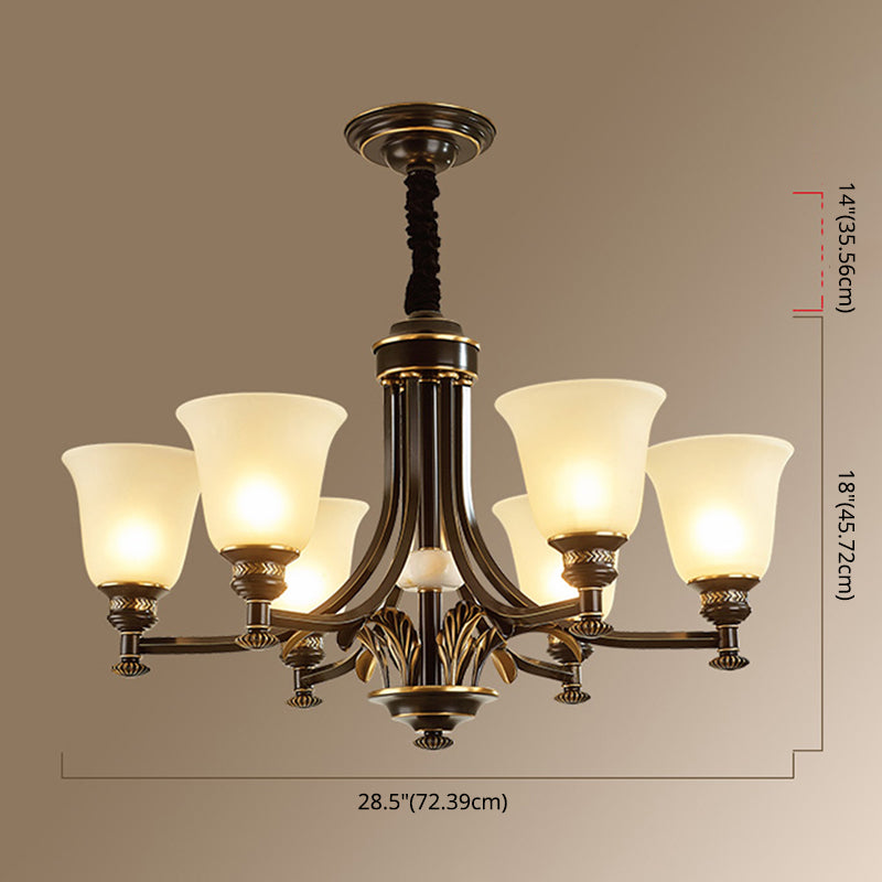Bell Chandelier Light Fixture Traditional White Glass Pendant Lighting for Restaurant
