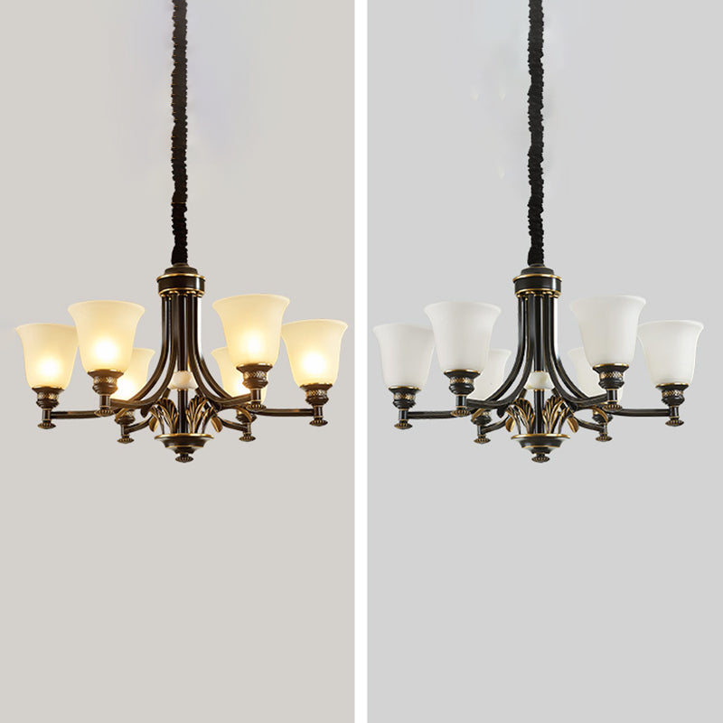 Bell Chandelier Light Fixture Traditional White Glass Pendant Lighting for Restaurant