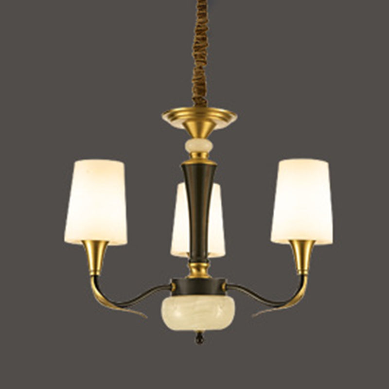 Conical Chandelier Light Fixture Traditional White Glass Pendant Lighting for Restaurant