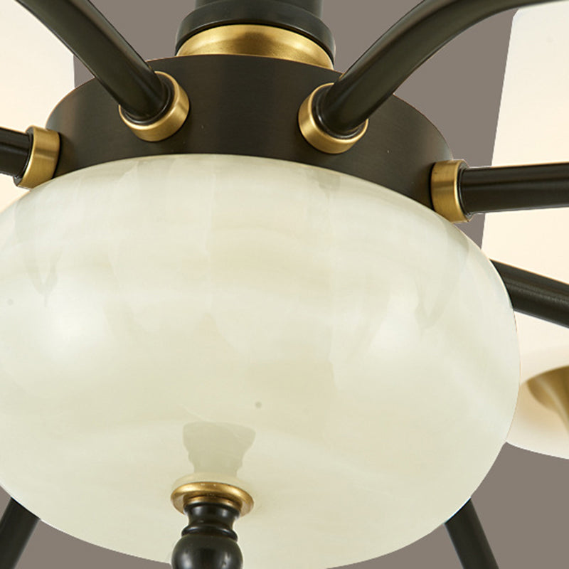Conical Chandelier Light Fixture Traditional White Glass Pendant Lighting for Restaurant