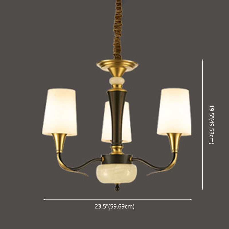 Conical Chandelier Light Fixture Traditional White Glass Pendant Lighting for Restaurant