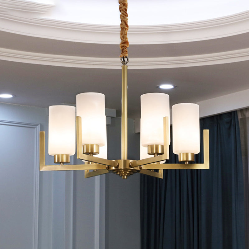 Cylinder Chandelier Light Fixture Traditional Opal Glass Pendant Lighting for Restaurant