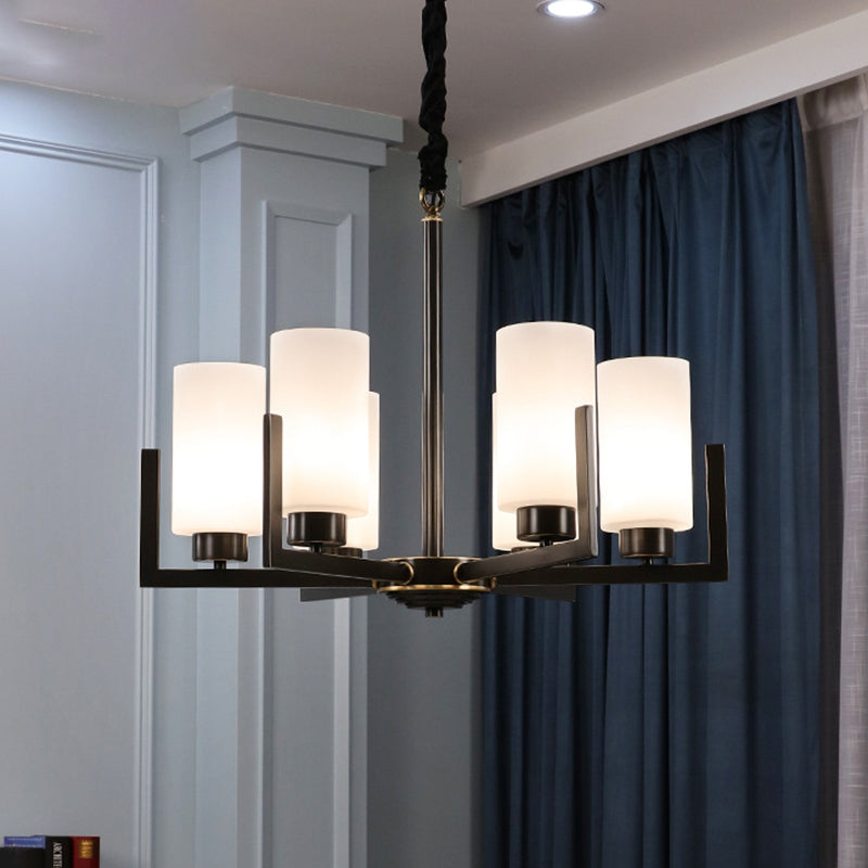 Cylinder Chandelier Light Fixture Traditional Opal Glass Pendant Lighting for Restaurant