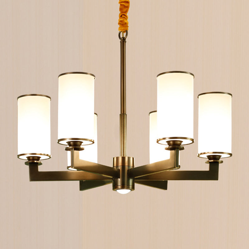Cylinder Chandelier Light Fixture Traditional Opal Glass Pendant Lighting for Restaurant