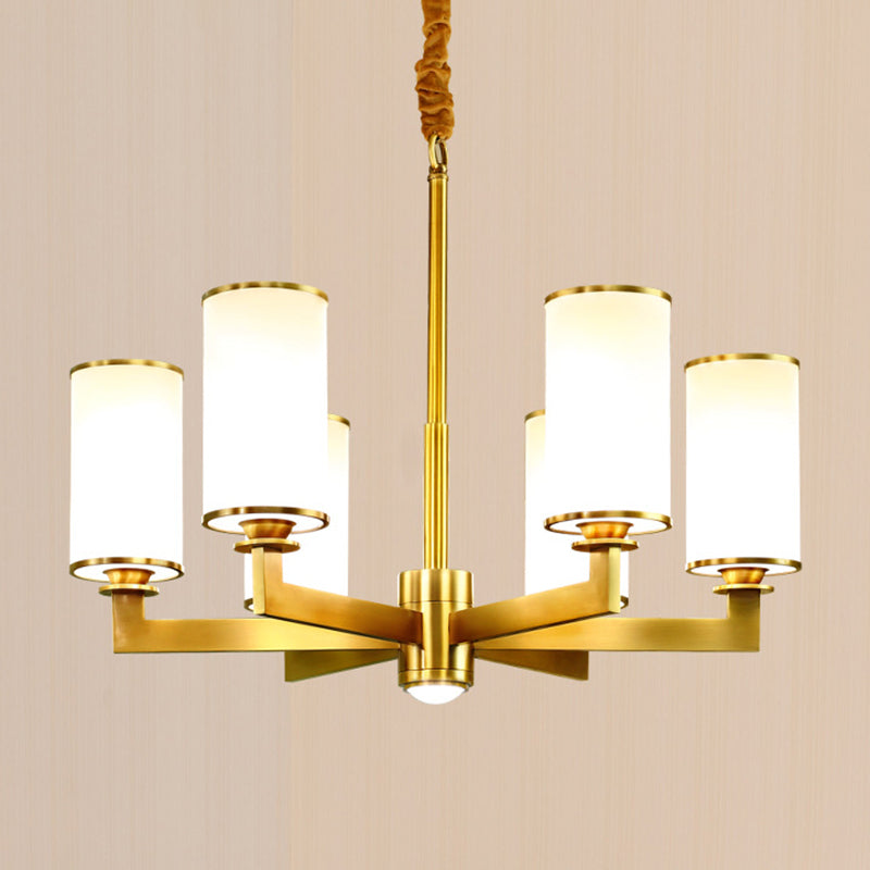 Cylinder Chandelier Light Fixture Traditional Opal Glass Pendant Lighting for Restaurant