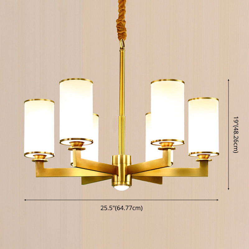 Cylinder Chandelier Light Fixture Traditional Opal Glass Pendant Lighting for Restaurant