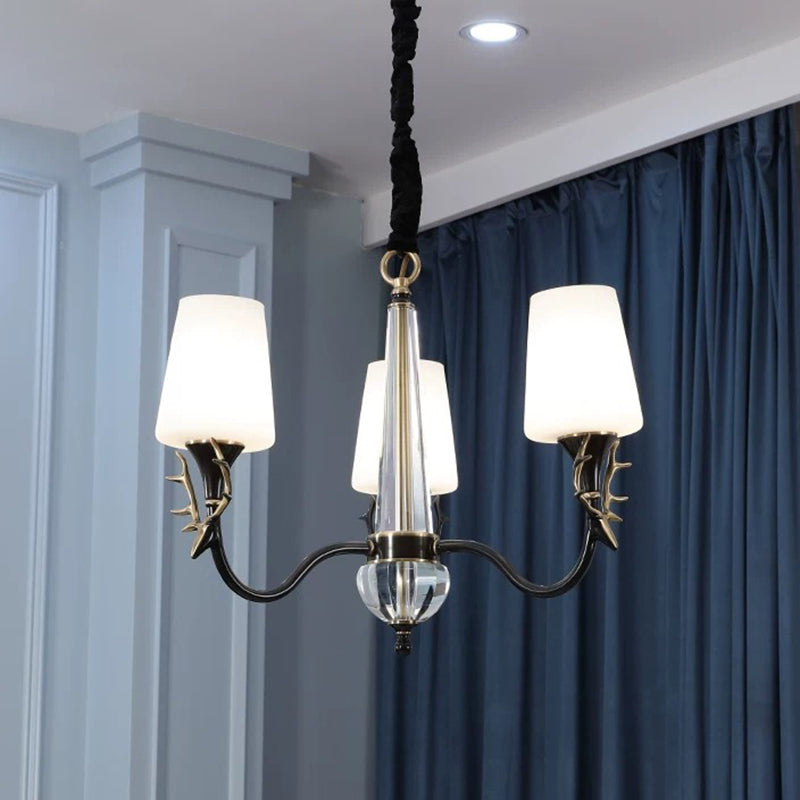 Conical Chandelier Light Fixture Traditional White Glass Pendant Lighting for Restaurant