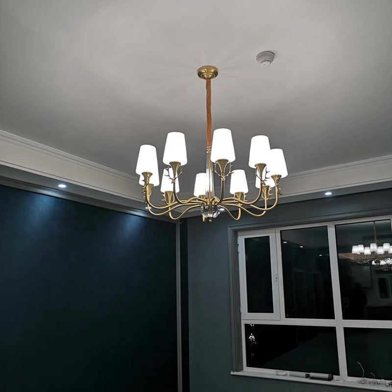 Conical Chandelier Light Fixture Traditional White Glass Pendant Lighting for Restaurant