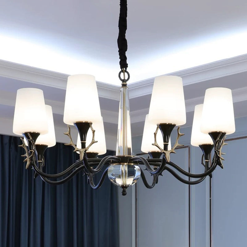 Conical Chandelier Light Fixture Traditional White Glass Pendant Lighting for Restaurant