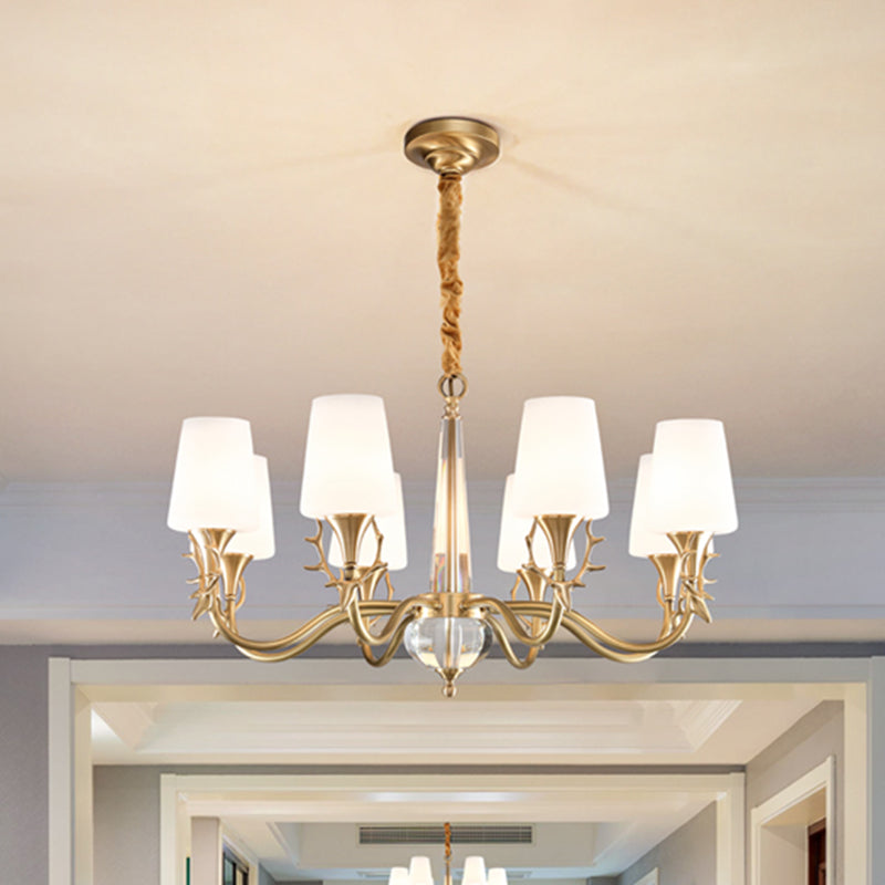Conical Chandelier Light Fixture Traditional White Glass Pendant Lighting for Restaurant