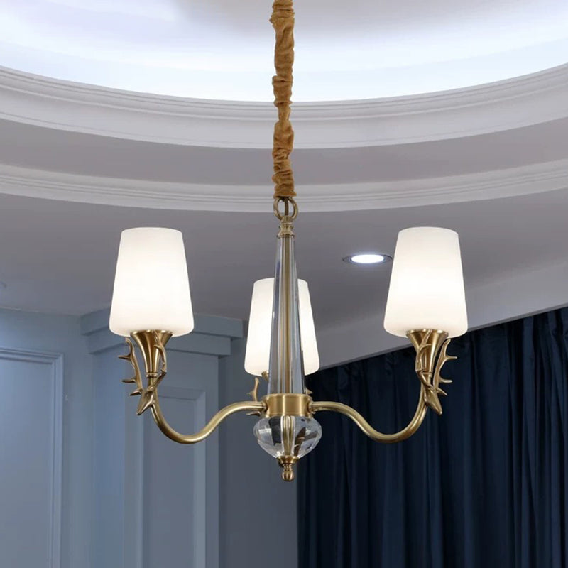 Conical Chandelier Light Fixture Traditional White Glass Pendant Lighting for Restaurant