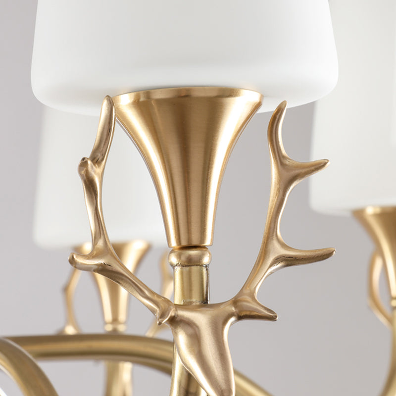 Conical Chandelier Light Fixture Traditional White Glass Pendant Lighting for Restaurant
