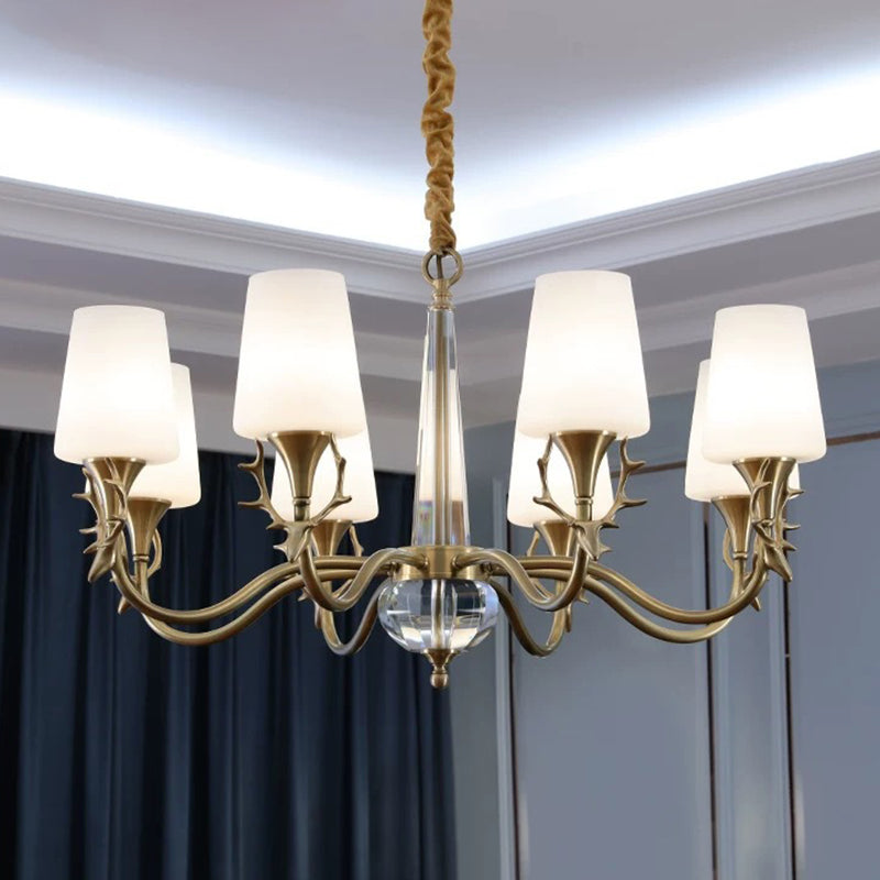 Conical Chandelier Light Fixture Traditional White Glass Pendant Lighting for Restaurant