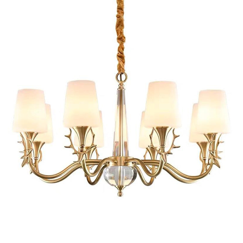 Conical Chandelier Light Fixture Traditional White Glass Pendant Lighting for Restaurant